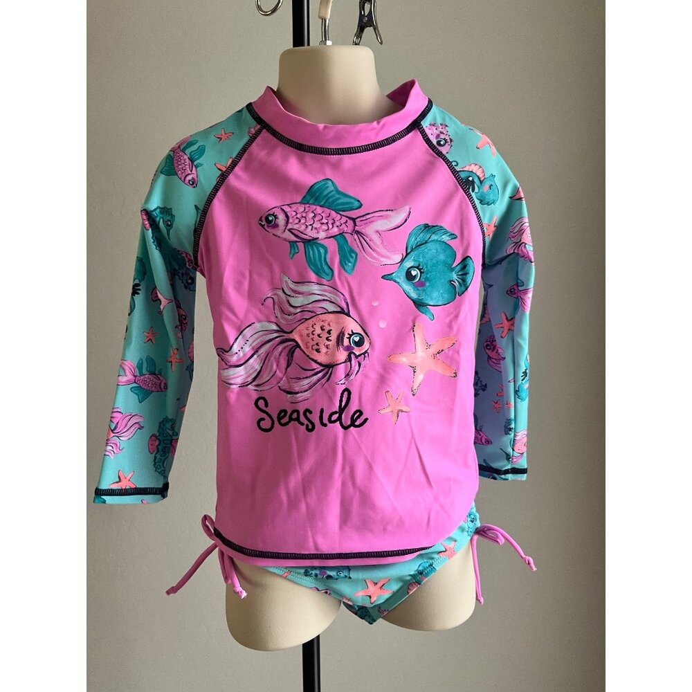New w/o tags: Girls 2 piece rash‎ guard swimsuit size 6